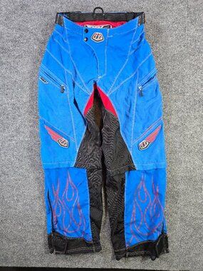 Troy Lee Designs PSL Pilot Moto Pants Mens 30 Blue Red Flame Motocross BMX MX